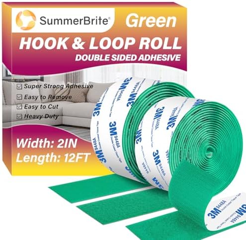 12Ft x 2 Inch Hook and Loop Tape, Heavy Duty Double-Sided Adhesive Strips, Strong Sticky Back Fastener Roll, Cuttable Interlocking Tape Fasteners for Home, Office, Car, School &amp; DIY Crafts White G