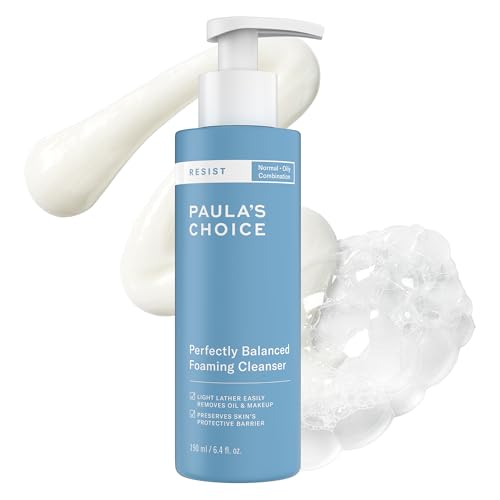 Paula&#39;s Choice RESIST Perfectly Balanced Foaming Facial Cleanser, Face Cleanser with Hyaluronic Acid &amp; Aloe, Anti-Aging Face Wash, Large Pores &amp; Oily Skin, Fragrance-Free, 6.4 Fl Oz