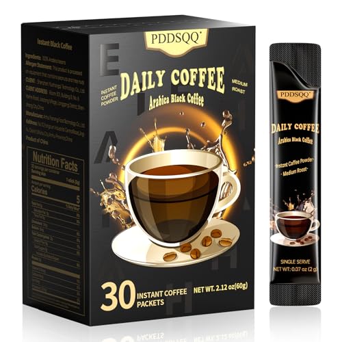 Instant Coffee Packets Single Serve Sticks 30 Sachets, Medium Roast Arabica Black Coffee Individual Packs for Camping Travel, Sugar Free Instant Hot\/Iced Coffee Packs, Bulk Instant Coffee Singles