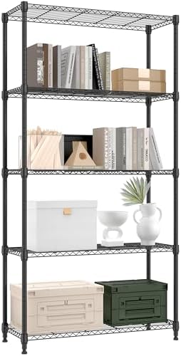 M MZG 1250 lbs 5 Tier Shelf Metal Storage Shelves Shelving Wire Rack Heavy Duty Closet Organizers for Garage Kitchen Bathroom Laundry Black 13.8&#34; D x 35.4&#34; W x 68.5&#34; H