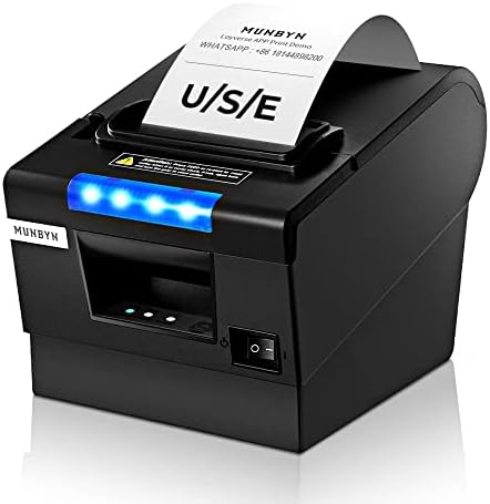 MUNBYN Receipt Printer P068, 3 1\/8&#34; 80mm Direct Thermal Printer, POS Printer with Auto Cutter - Receipt Printer with USB Serial Ethernet Windows Driver ESC\/POS Support Cash Drawer