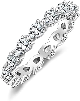 SHINYSO Wedding Bands for Women Silver Cubic Zirconia Ring CZ Stackable Rings Eternity Engagement Rings for Women Size 4-10