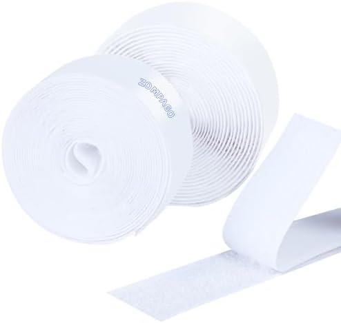 ZOMPAGO Heavy Duty Hook and Loop Tape with Strong Adhesive - 9.84FT x 1in White Velcro Strips, Self-Adhesive Fasteners for Wall Hanging, Carpet Fixing, Bedding &amp; Crafts (1 Hook Roll + 1 Loop Roll)
