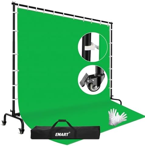 EMART 7x10ft Green Screen Backdrop Kit with Movable Stand, Large 9.5x9.5ft Photography Greenscreen Background Adjustable Frame with Wheels for Photo Shoot, Live Streaming, Video Recording