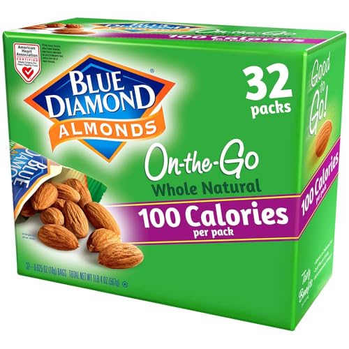 Blue Diamond Almonds Whole Natural Raw Snack Nuts, 100 Calorie Travel Bags, 32 count