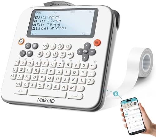 Makeid E1 Label Maker - Bluetooth Rechargeable Label Maker Machine - QWERTY Keyboard Labeler, 3.4&#34; Backlighting LCD Screen - Prints 9~16mm Label - Home and Office Organization