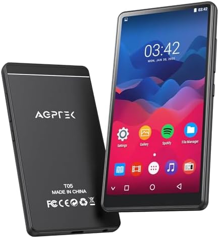 AGPTEK 40GB MP3 Player with Bluetooth and WiFi, 4&#39;&#39; Full Touch Screen MP4 Player with Spotify, Android Online Music Player with Speaker, FM Radio - Model: T05(Black)