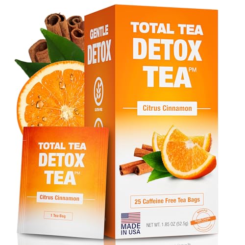 Total Tea SIimming Detox Caffeine Free - 25 Day Detox Tea - Herbal Tea with Chamomile, Hibiscus Tea &amp; Ginger Root for Colon Cleanse \u2013 Natural Citrus &amp; Cinnamon Herbal Tea for Digestive He