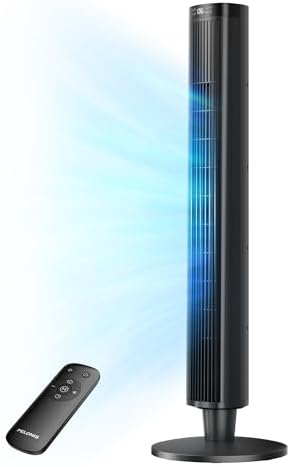 PELONIS 42-Inch Tower Fan for Bedroom \u2013 26ft\/s, 90° Oscillating Tower Fan with Remote Control, LED Display \u2013 Floor Fan for Indoors with 6 Speeds, 4 Modes and 24-Hour Timer \u2013 ETL Certif