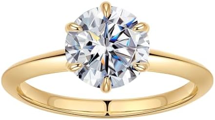 SMILEST 2ct Moissanite Engagement Rings for Women, Round D Color VVS1 Clarity Lab Created Moissanite Rings 14K White Yellow Rose Gold Vermeil 6 Claw Knife Edge Solitaire Engagement Ring for Women