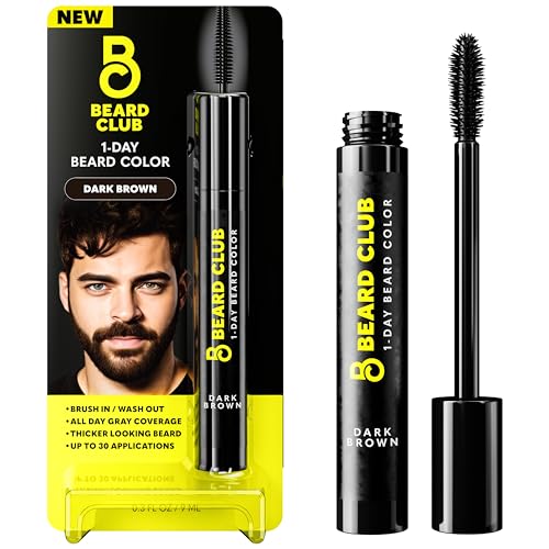 The Beard Club 1 Day Temporary Beard Dye for Men - Dark Brown Beard, Mustache &amp; Eyebrow Color for a Fuller, Well-Defined Look, Water &amp; Sweat Resistant, Up to 30 Applications, 0.3 fl oz