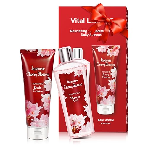 Vital Luxury Japanese Cherry Blossom Bath and Body Shower Gel and Body Cream Set - Nourishing and Moisturizing Daily Skincare - 8 fl.oz \/ 236mL Each (2-Piece Bundle)
