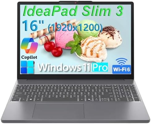 Lenovo Laptop Computer for Home Student Business, IdeaPad Slim 3, Intel i7-13620H (Beat Ultra 7 255U), 16GB DDR5 RAM, 256GB PCIe SSD, 16&#34; FHD+, WiFi 6, Type-C, HDMI, Luna Grey, Windows 11 Pro, Wen
