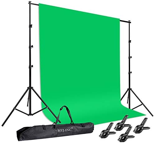 HYJ-INC Photo Background Support System with 8.5 x 10ft Backdrop Stand Kit, 6 x 9.5ft 100% Pure Muslin Chromakey Green Screen Backdrop,Clamp, Carry Bag for Photography Video Studio