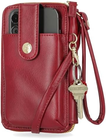 Mundi Jacqui RFID Crossbody Wallet for Women, Vegan Leather Small Travel Handbag with Phone Holder, Compact Organizer with Card Slots and Adjustable Strap, Vacation Purse in (Red)