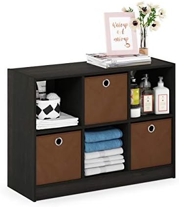 Furinno Basic 3x2 Cube Storage Bookcase Organizer with Bins, Espresso\/Brown