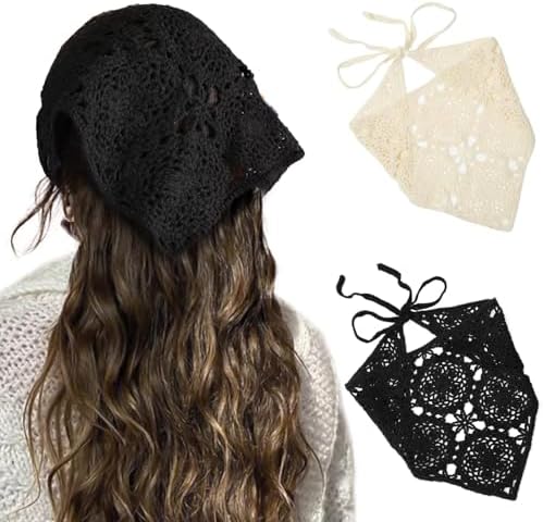 HAIMEIKANG Floral Crochet Hair Bandanas Headscarf 2 PCS Women Hair Scarf Daisy Headband Vintage Head Kerchief for Girls