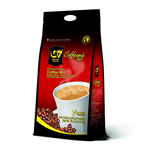 Trung Nguyen G7 Instant Coffee - 3-in-1 with NANO+ Technology, Roasted Ground Blend, Non-dairy Creamer &amp; Sugar (100 Sticks)