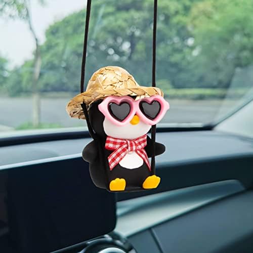 wonuu Cute Penguin Car Pendant Flying Penguin Hanging Ornament Car Rearview Mirror Charms Decoration for Car Decor Accessories (Penguin Glasses)
