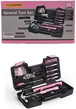 39-Piece General Tool Set-Essential Household Hand Tool Kit with Portable Toolbox Storage Case（Pink\u2014Level Ruler））