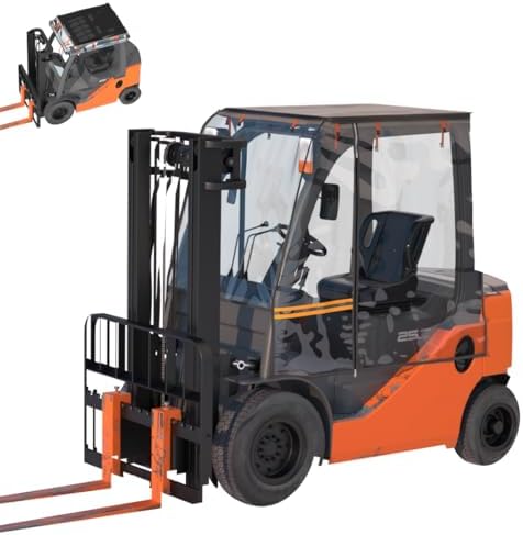 CHENGNAN Forklift Cover for Rain Up to 6000LB,,Can Be Rolled Up On All Sides,Ultra-Transparent EVA&amp;Brown Canopy for Sun,Universal,Waterproof