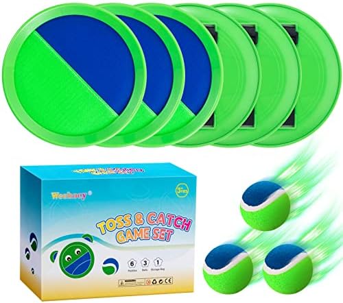 Weehoey Beach Toys - Kids Toys - Outdoor Games for Kids, Toss and Catch Ball Set with 6 Paddles 3 Balls, Gifts for 3 4 5 6 7 8+ Year Old Boys Girls Christmas Birthday, Back to School Supplies