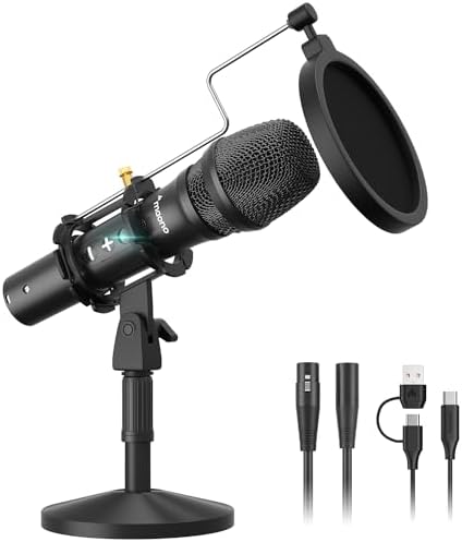MAONO USB\/XLR Podcast Dynamic Microphone, Studio Mic Kit with Volume Control, Shock Mount, Pop Filter, Ideal for Vocal, Instruments Recording, Voice Over, Live Streaming (HD300T)