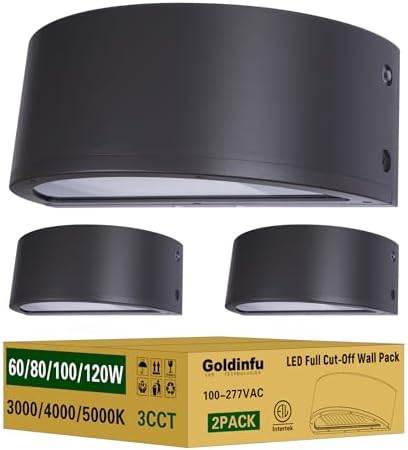 120W Full Cutoff LED Wall Pack Light 2Pack, 3000\/4000\/5000K 3CCT, 60\/80\/100\/120W Selectable, Commercial Half Moon Wall Pack Lights Outdoor LED Wall Lights for Building Parking,100-277V,ETL Listed