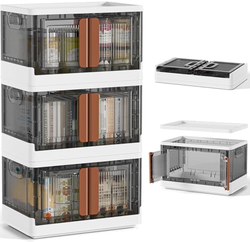 HAIXIN Closet Organizers and Storage - Trunk Car Organizer with Lids and Doors, Dorm Room Essentials, 8.4 Gal Collapsible Stackable Storage Bins, Plastic, 3 Pack