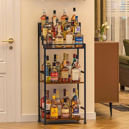 Jsskeeim Trapezoidal Liquor Cabinet Bar for Home, Stepped Wine Rack Freestanding Floor, Corner Syrup &amp; Whiskey Stand, Large-Capacity Alcohol Bottle Storage Display Shelf Living Room, Patent Pendin