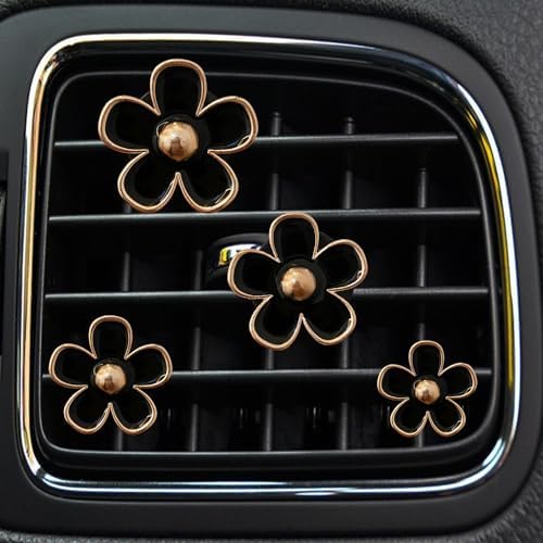 4 Pieces Daisy Flower Air Vent Clip Car Air Freshener Charm Colorful Car Interior Accessories for Girls Women（Black）