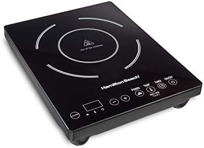 Hamilton Beach Portable Single Induction Cooktop Countertop Burner Hot Plate with Fast Heating Mode, 1800 Watts, 10 Temperature Settings up to 450F, Black (34104)