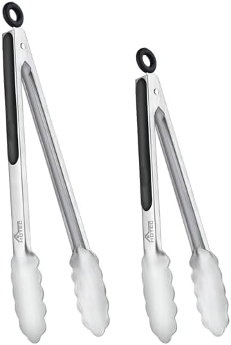 Hotec Stainless Steel Kitchen Tongs Set of 2 - 9&#34; and 12&#34;, Locking Metal Food Tongs Non-Slip Grip