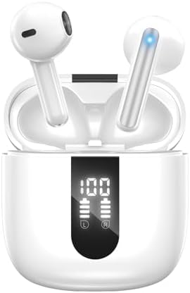 Bluetooth Earbuds Wireless Headphones, 60H Deep Bass Ear Buds with 4 Noise Cancelling Microphone, IP5 Waterproof Earphones for iPhone Android Sports Gaming School audifonos bluetooth inalambricos