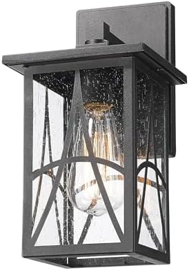 Bestshared Outdoor Wall Lantern with Seeded Glass \u2013 Waterproof Exterior Wall Light Fixture, Farmhouse Outside Sconce Lighting for Porch, Patio, Garage, Entryway (Black, 11.24 Inch Height)