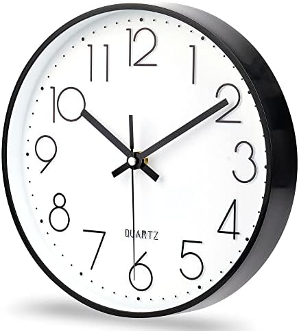 jomparis 10 Inch Black Wall Clock Battery Operated Silent &amp; Non-Ticking Wall Clock Classic Clock for Home, Office, Bedroom, School