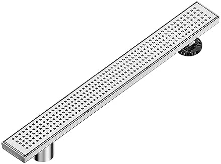 Neodrain 36-Inch Offset Side Outlet Linear Shower Drain with Quadrato Pattern Grate Cover, Brushed 304 Stainless Steel Rectangle Shower Floor Drain, with Leveling Foot, Hair Strainer Catcher