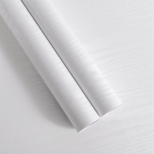 Abyssaly ﻿White Contact Paper 15.7&#34; X 118&#34;,Peel and Stick Waterproof Vinyl Wallpaper Without Passing Through The Primary Colors,White Real Wood Grain Wallpaper for Cabinets Kitchen Furniture