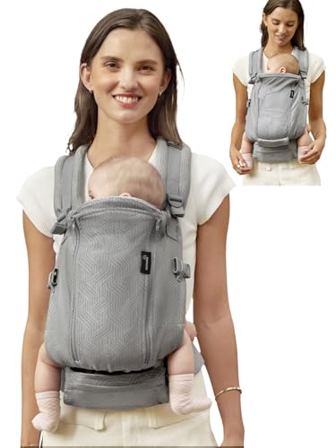 GROWNSY Baby Carrier, All Season Design with Adjustable Mesh Panel, Ergonomic Baby Carriers with Lower &amp; Upper Buckle, Newborn to Toddler (7-44lbs), Hands-Free Parenting, Grey