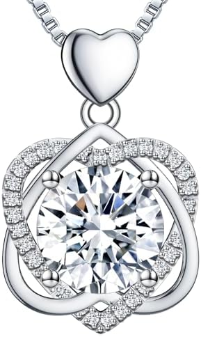 Fullove InfinityLove Heart Necklaces for Women, 5-3 Carats Moissanite, Sterling Silver Pendant Jewelry, Anniversary Birthday Gifts for Wife, Girlfriend, Daughter, Mom