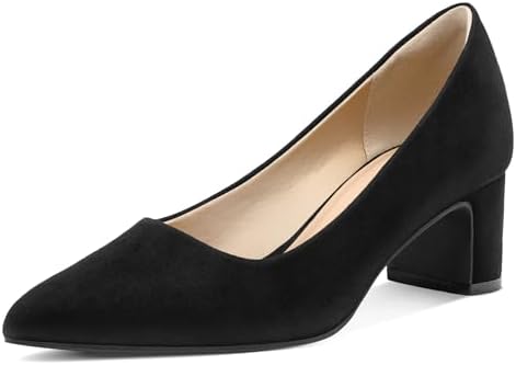 mysoft Women&#39;s Pointed Toe Pumps 2 Inch Chunky Block Low Heels Dressy Shoes Slip On Pumps
