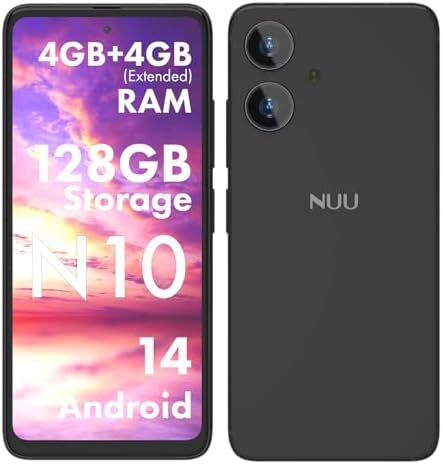 NUU N10 Basic Cell Phone for T-Mobile, Mint, Metro, Qlink, Tello and More 4GB\/128GB, Perfect for Teenagers, Dual SIM 4G, Octa-Core 6.6&#34; 90Hz HD+, Unlocked Phones Android Phone 14, US Warranty (Bl