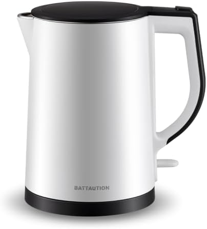 Hot Water Kettle Electric, 1.5 Liter 1000W Instant Kettle for Fast Boil Hot Water with Stainless Steel Double Wall White Electric Water Kettle