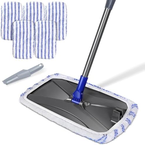 MASTERTOP Microfibre Flat Mop, Extended Wet Dry Large Floor Mop with 5 Reusable Pads &amp; Telescopic Handle, Dust Mops for Laminate Wooden Hard Floor Vinyl Tile Floors Cleaning - Send 1 Cleaning Scra