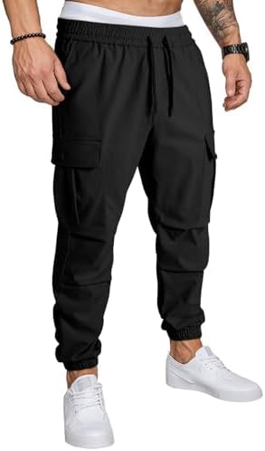 JMIERR Mens Casual Cargo Joggers Pants Elastic Waist Drawstring Stretch Relaxed Fit Work Pants Tapered Sweatpants