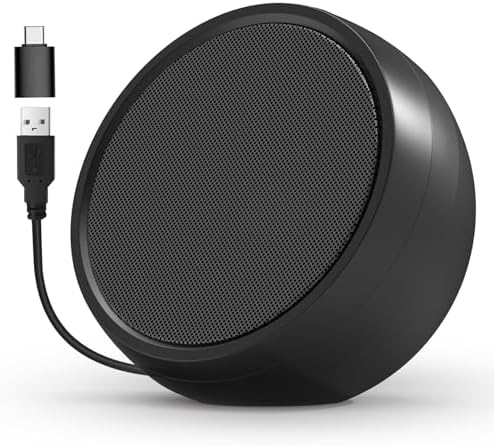 ABRRU USB Computer Speaker for Laptop, External Speakers for Desktop Computer with Crystal Clear Sound, Rich Bass and Volume Buttons, Plug-N-Play (Black)