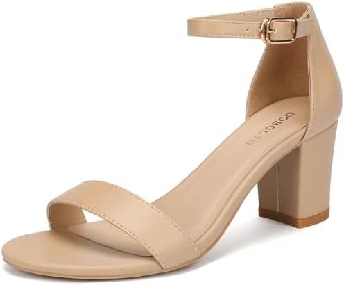 DOBOLIN Women&#39;s Heeled Sandals Open Toe Ankle Strap 2.5-Inch Chunky Heels Dress Shoes Wide Feet Friendly