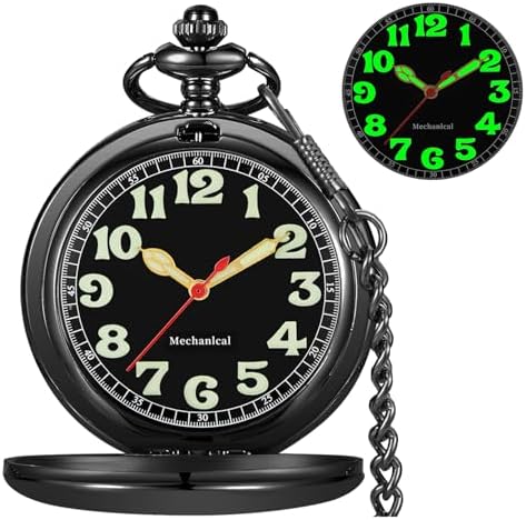 Alwesam Mens Pocket Watch Skeleton Mechanical Hand Winding Half Hunter Silver Black Golden Case Roman Numerals with Gift Box