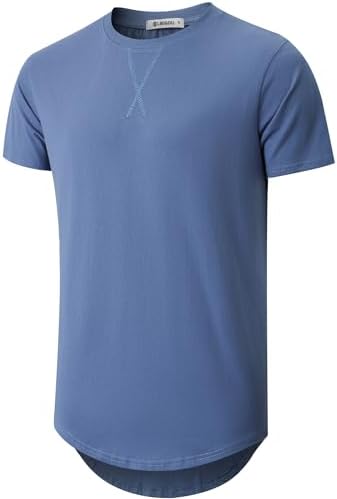 KLIEGOU Mens 100 Cotton Hipster Hip Hop Longline Crewneck T-Shirt Pre - Shrunk S-4XL