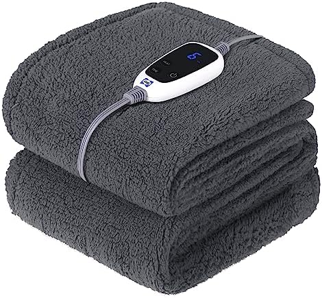 SEALY Electric Blanket Heated Throw 50&#34;x60&#34; Soft Double Sherpa Super Cozy with 6 Fast Heating Levels &amp; 2-10 Hours Auto-Off, Over-Heat Protection, Machine Washable, Dark Grey